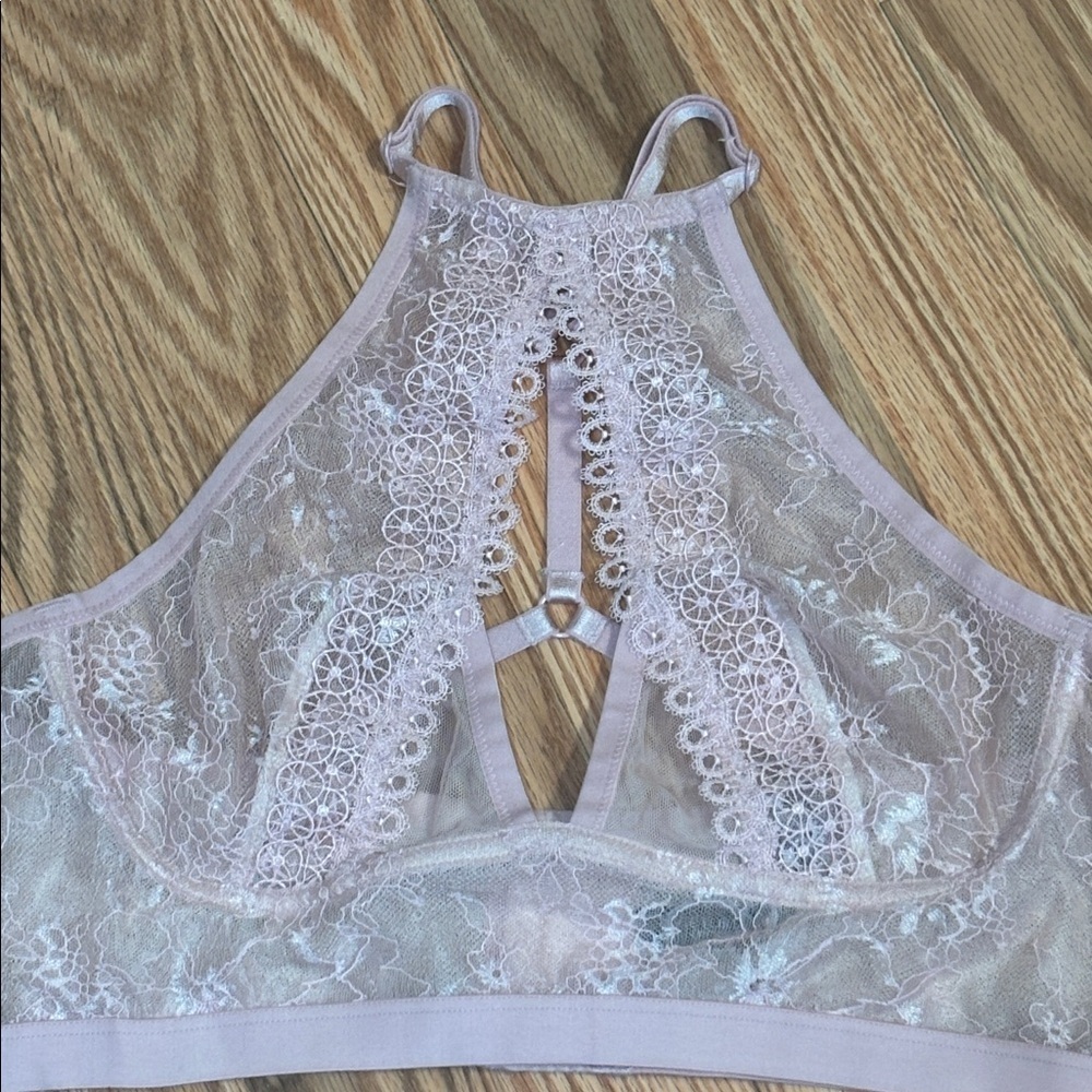 Victoria's Secret Very Sexy Sheer Lace Bralette, high neck, Pink, Large - Picture 2 of 6